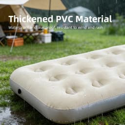 Beige Flocked Inflatable Mattress Portable Air Bed for Home Camping Travel Guest Room