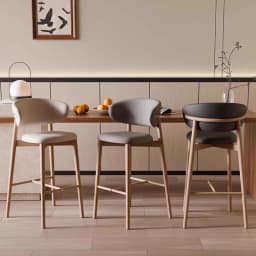 Minimalist Bar Stool - Walnut Finish Wood Frame, Soft Upholstery Chair , Ideal for Kitchen Island & Home Bar