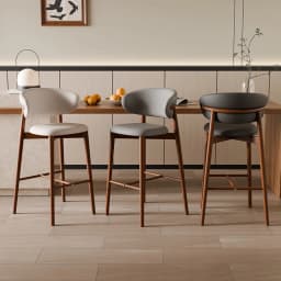Minimalist Bar Stool - Walnut Finish Wood Frame, Soft Upholstery Chair , Ideal for Kitchen Island & Home Bar