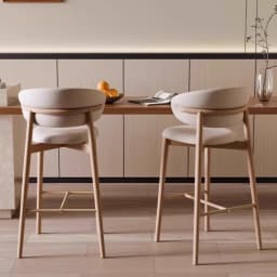 Minimalist Bar Stool - Walnut Finish Wood Frame, Soft Upholstery Chair , Ideal for Kitchen Island & Home Bar