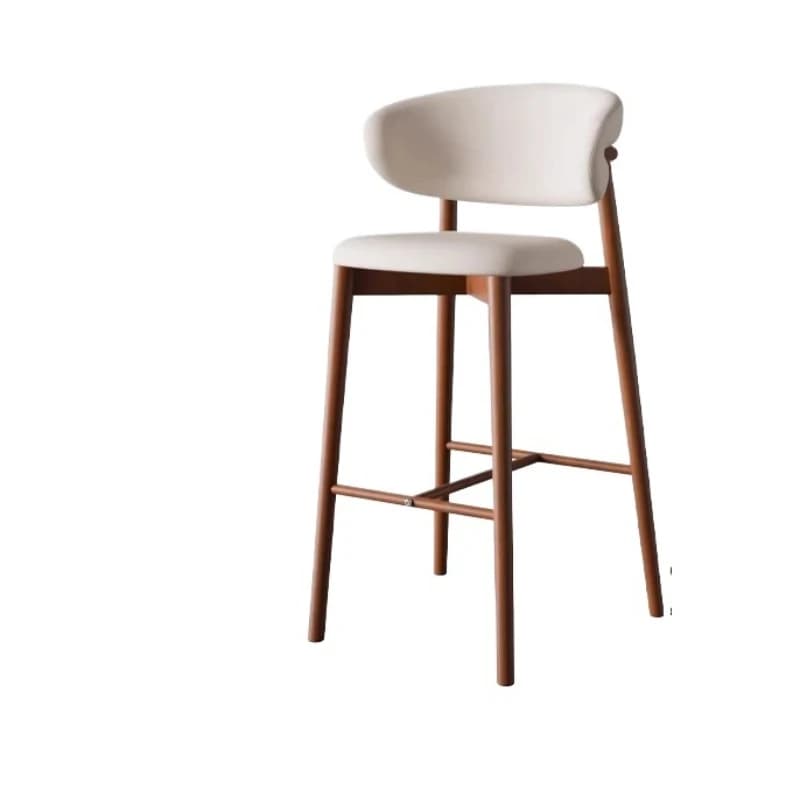 Minimalist Bar Stool - Walnut Finish Wood Frame, Soft Upholstery Chair , Ideal for Kitchen Island & Home Bar