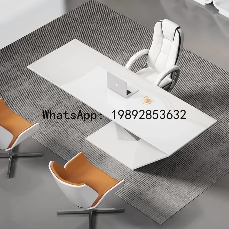 T20- Simple Modern White Lacquer Creative Fashion Executive Desk Irregular Shape