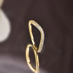 Newshe Rose Yellow Gold Curved Wedding Bands for Women Stacking Solid 925 Sterling Silver Eternity Rings Cz Wishbone Size 4-13