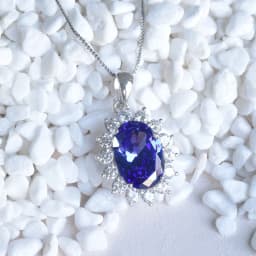 Newshe 6.4 Ct Oval Shape Blue AAAAA Zircon Pendant Solid 925 Sterling Silver 18 Inches Chain Necklace for Women