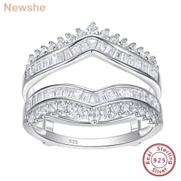 Newshe Grand Ring Enhancer for Women's Engagement Rings 925 Sterling Silver AAAAA Cz Wedding Band Bridal Jewelry Suprising Gift