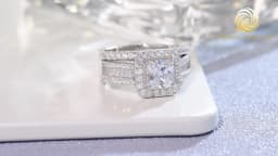 Newshe 925 Sterling Silver Wedding Jewelry Bridal Ring Sets for Women 3.5 CT Imitation Diamond Princess Cut AAAAA Cubic Zircon