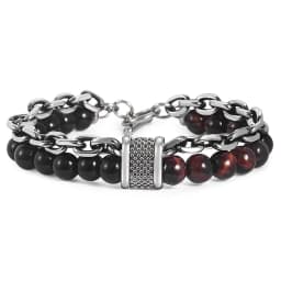 Trendsmax Natural Tiger Eye Stone Bracelet Men Stainless Steel Beaded Bracelets Male Jewelry Lava Map Stone Drop Shipping DB77