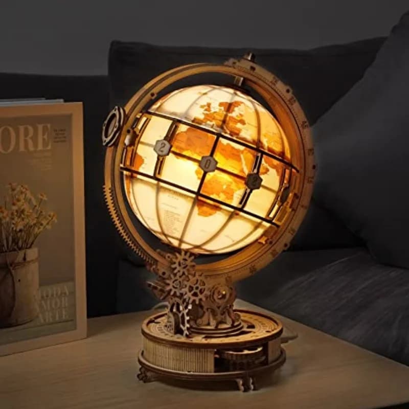 Robotime Luminous Wooden Globe Light Night 3D Puzzle Games for Christmas Gift for Adults for Home Decor Desk Decor