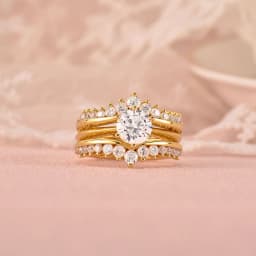 Newshe 14k Yellow Gold Plated Bridal Ring Set for Women 2Ct Round Cut AAAAA Zircon Wedding Engagement Anniversary Band BR1167_Y