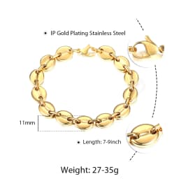 7/9/11mm Stainless Steel Coffee Beans Marina Link Chain Bracelets For Men Women Bracelet Jewelry Gifts