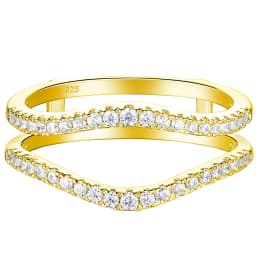 Newshe 925 Sterling Silver Cubic Zircon Curved Wedding Bands for Women Engagement Ring Enhancer Guard Size 4-13
