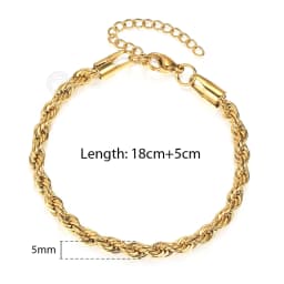 2/3/4/5mm Stainless Steel Twisted Rope Chain Bracelets for Women Men Fashion Punk Bangle Length Adjustable 18cm+5cm