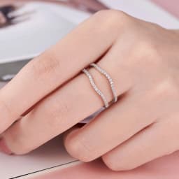 Newshe 925 Sterling Silver Adjustable Guard Enhancer Curved Ring AAAAA Cubic Zircon Stack Wrap for Women Engagement Fine Jewelry