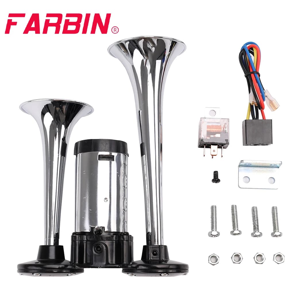 FARBIN 12V 120db Air Horn Double Tube Conjoined Pump Horn With Relay Compressor For Vehicle Truck Boat Motorcycle Accessory
