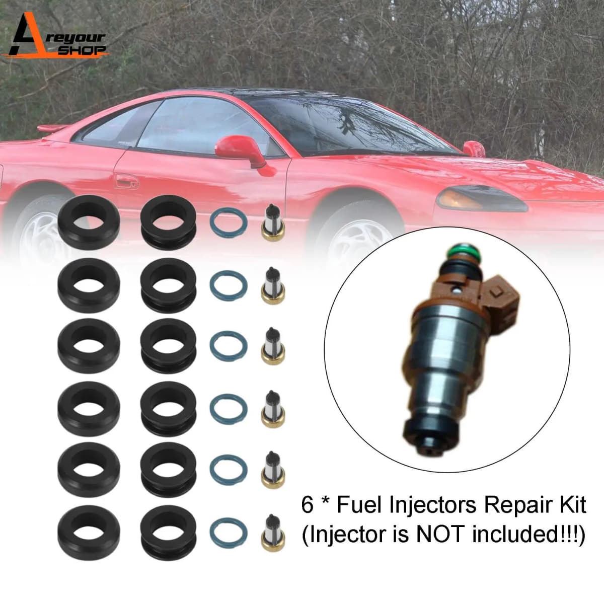 Areyourshop 6PCS Fuel Injectors Seal O-Ring Kit MD164888 Fit for Mitsubishi 3000GT INP-014 Car Accessories Part