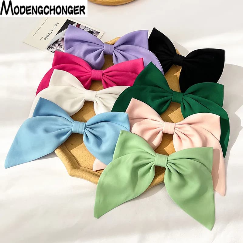 2022 New Bow Hair Clip Summer Satin Big Bowknot Stain Bow Barrettes Women Solid Color Hairpin Ponytail Hairpin Hair Accessories