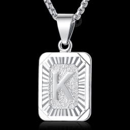 A-Z Letters Silver Color Charm Pendant Necklaces Square Capital Stainless Steel Letter Necklace Unisex Alphabet Jewely GPM11
