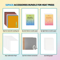 HTVRONT 52 Pcs Heat Press Supplies Accessories for Beginners Clothing T-shirt Printing DIY Include HTV Sublimation Paper
