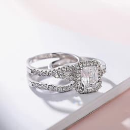 Newshe Solid 925 Sterling Silver Moissanite /AAAAA Zircon Wedding Rings Set for Women Engagement Ring Detachable Guard Bands