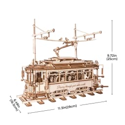 Robotime Rokr Classic City Tram Car Moveable Wooden Toys Building Block Sets 3D Wooden Puzzle Ideal Gift for Adults Teen