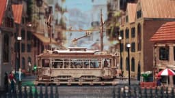 Robotime Rokr Classic City Tram Car Moveable Wooden Toys Building Block Sets 3D Wooden Puzzle Ideal Gift for Adults Teen