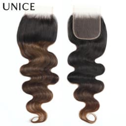UNice Chestnut Brown Ombre Body Wave Bundles With Closure 100% Human Hair 3 Bundles With 4x4 Lace Closure Make 250% Density Wig