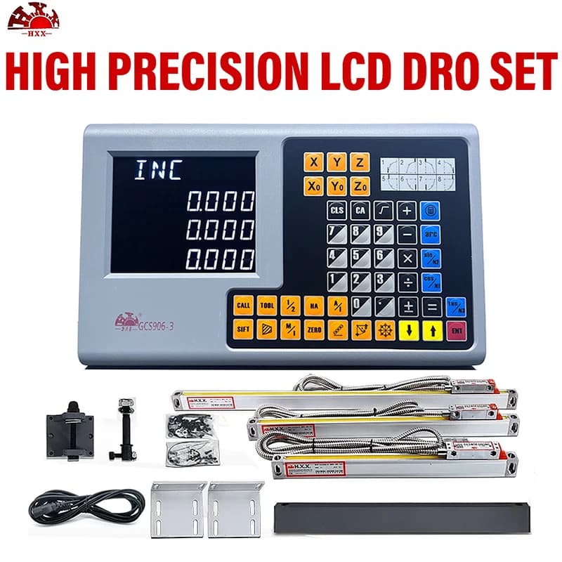 HXX GCS906 2 Axis 3 Axis LCD DRO Kit Milling Lathe Grider Digital Readout Display with 5um/1um Linear Scale Ruler Encoder