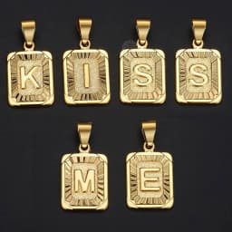 A-Z Letters Square Charm Necklaces for Womens Men Wave Twisted Link Chain Fashion Jewelry Gift Hot Wholesale GPM05E