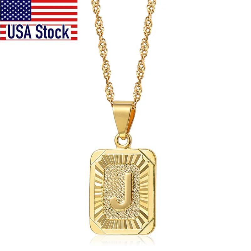 A-Z Letters Square Charm Necklaces for Womens Men Wave Twisted Link Chain Fashion Jewelry Gift Hot Wholesale GPM05E