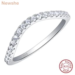 Newshe 925 Sterling Silver Stackable Wedding Band for Women Eternity Rings Curve Wave Design AAAAA Cubic Zircon Jewelry Ring