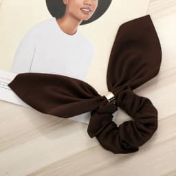 Bow Elastic Hair Bands Women Rabbit Ears Ponytail Sweet Cute Solid Color Metal Button Headwear Fixed Hair Accessories
