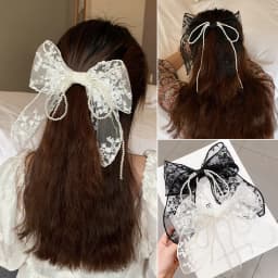 Summer Vacation Lace Hair Clip Black White Bow Knot Hair Barrettes For Women Ponytail Elegant Hairclip With Mesh Bow