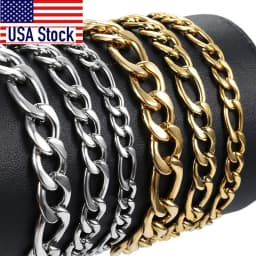 Mens Bracelets 5/7/9mm Figaro Link Chain Simple Stainless Steel Gold Color Silver Color Bracelets for Men Women 8-9inch KBM171