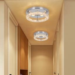 Modern LED Crystal Chandelier Lighting Mirror Rings Ceiling Lamp for Living Room Kitchen Luminaire Home Decor Light Fixture