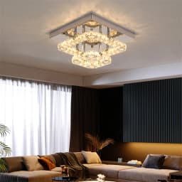 Modern LED Crystal Chandelier Lighting Mirror Rings Ceiling Lamp for Living Room Kitchen Luminaire Home Decor Light Fixture