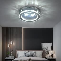 Modern LED Crystal Chandelier Lighting Mirror Rings Ceiling Lamp for Living Room Kitchen Luminaire Home Decor Light Fixture