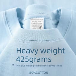 Summer Light Purple 425 grams Men T Shirt Heavy Cotton Short-sleeved T-shirt Loose Men's and Women's Casual Half-sleeves Tee