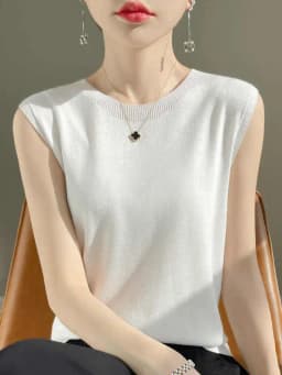 2026 Spring Summer Solid Color Versatile Tees Cashmere White Sleeveless Round Neck T-Shirt Core Spun Yarn Women's Top