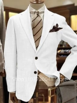 Casual Men's Wedding/Business Blazer Slim Fit 1 Pcs Summer Beach Slim Fit Linen Smoking Jacket Notch Lapel Fashion Suit Coat