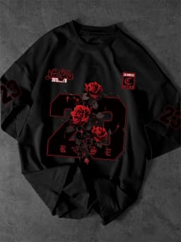 New York 23 Rose Graphic T-Shirt Men Gothic Streetwear Crew Neck Short Sleeve Polyester Tops with Brooklyn & LA Print S-XXL