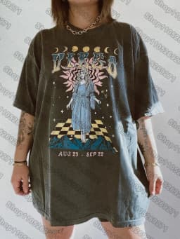12 Zodiac Signs Dark Gray Printed T-Shirt — Libra, Leo, Aries, Sagittarius, Gemini Short-sleeved Retro Street Y2K Fashion Tops