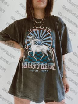 12 Zodiac Signs Dark Gray Printed T-Shirt — Libra, Leo, Aries, Sagittarius, Gemini Short-sleeved Retro Street Y2K Fashion Tops