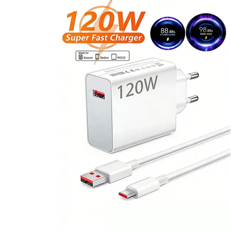 120W Fast USB Charger for Xiaomi 11 12 13 14 Redmi Note 11T 12 12T 13 14 Pro POCO F4 F5 X4 X5 X6 Type C Turbo Charging 6A Cable