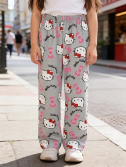 Sanrio Girls' Long Pants Spring and Autumn Hello Kitty Girls' Outdoor Fashion Casual Wide Leg Pants, Suitable for Home Wearing