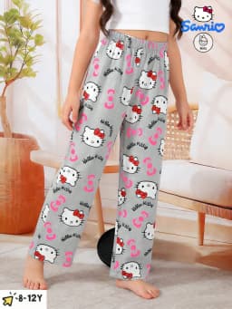 Sanrio Girls' Long Pants Spring and Autumn Hello Kitty Girls' Outdoor Fashion Casual Wide Leg Pants, Suitable for Home Wearing