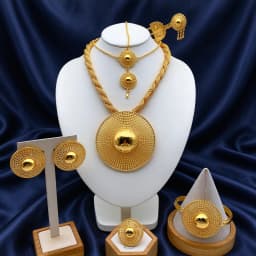 Ethiopian 24k Plated Gold 6PCS Jewelry Set For Woman's African Indian Big Pendant Necklace Wedding Engagement Gifts