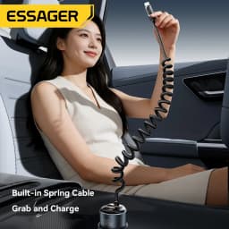 Essager 108W Car Charger with USB-C & USB-A Ports PD QC4.0 Fast Charging Digital Display Spring Cable for iPhone 17 pro MacBook