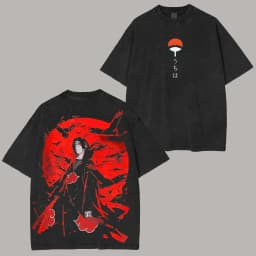 Naruto Itachi Uchiha T Shirt Red Moon Crow Vintage Acid Wash Streetwear Retro Anime Graphic Men Tees Cotton Clothing 2026 Summer