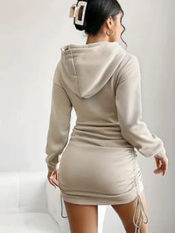 2026 Women's New Casual Long-Sleeved Solid Color Pattern Short Hooded Dress Short Skirt, Suitable for Daily Outdoor Wear