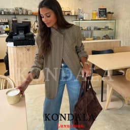 KONDALA Office Lady Chic Plaid Women Blazer Single Button Front Split Oversize Blazer Fashion 2026 Spring Summer Office Lady Top